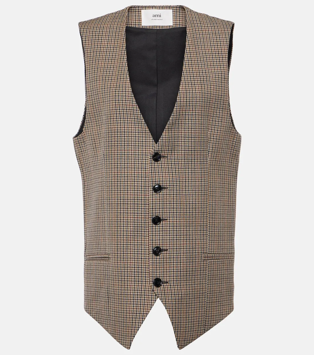 Ami Paris natural wool vest with houndstooth pattern, beige