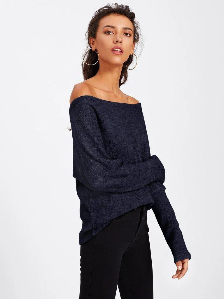 Asymmetric Shoulder Batwing Sleeve Sweater