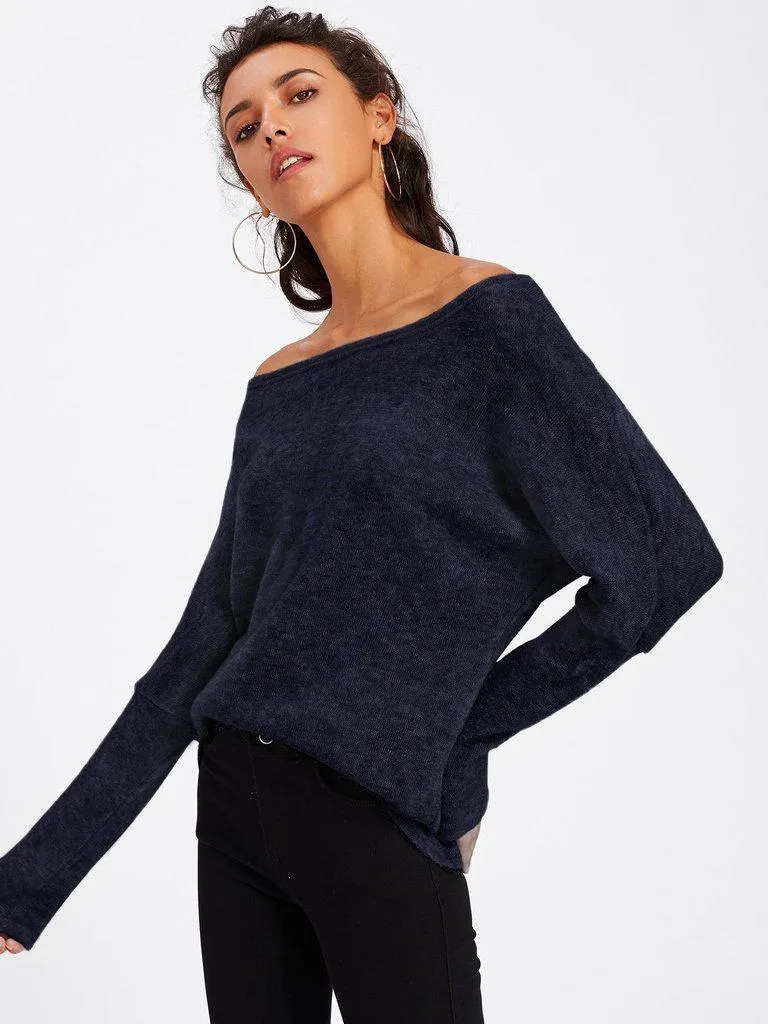 Asymmetric Shoulder Batwing Sleeve Sweater