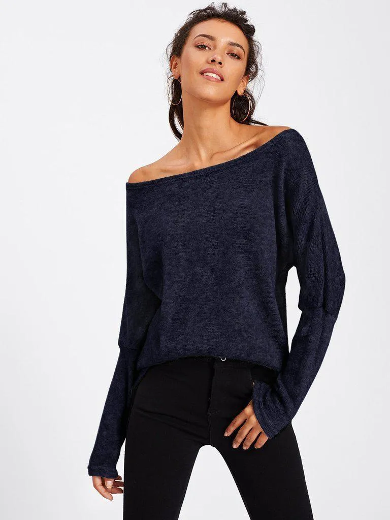 Asymmetric Shoulder Batwing Sleeve Sweater