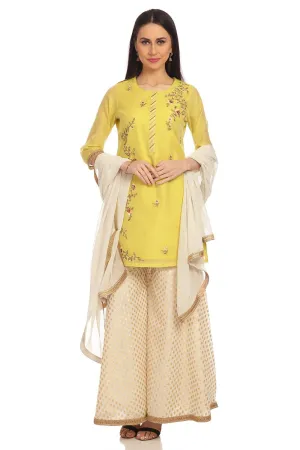 BIBA Women's Lime Green Straight Poly Cotton Kurta Garara Suit Set