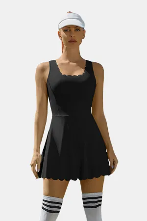 Black Athletic Women's Tennis Dress with Pockets