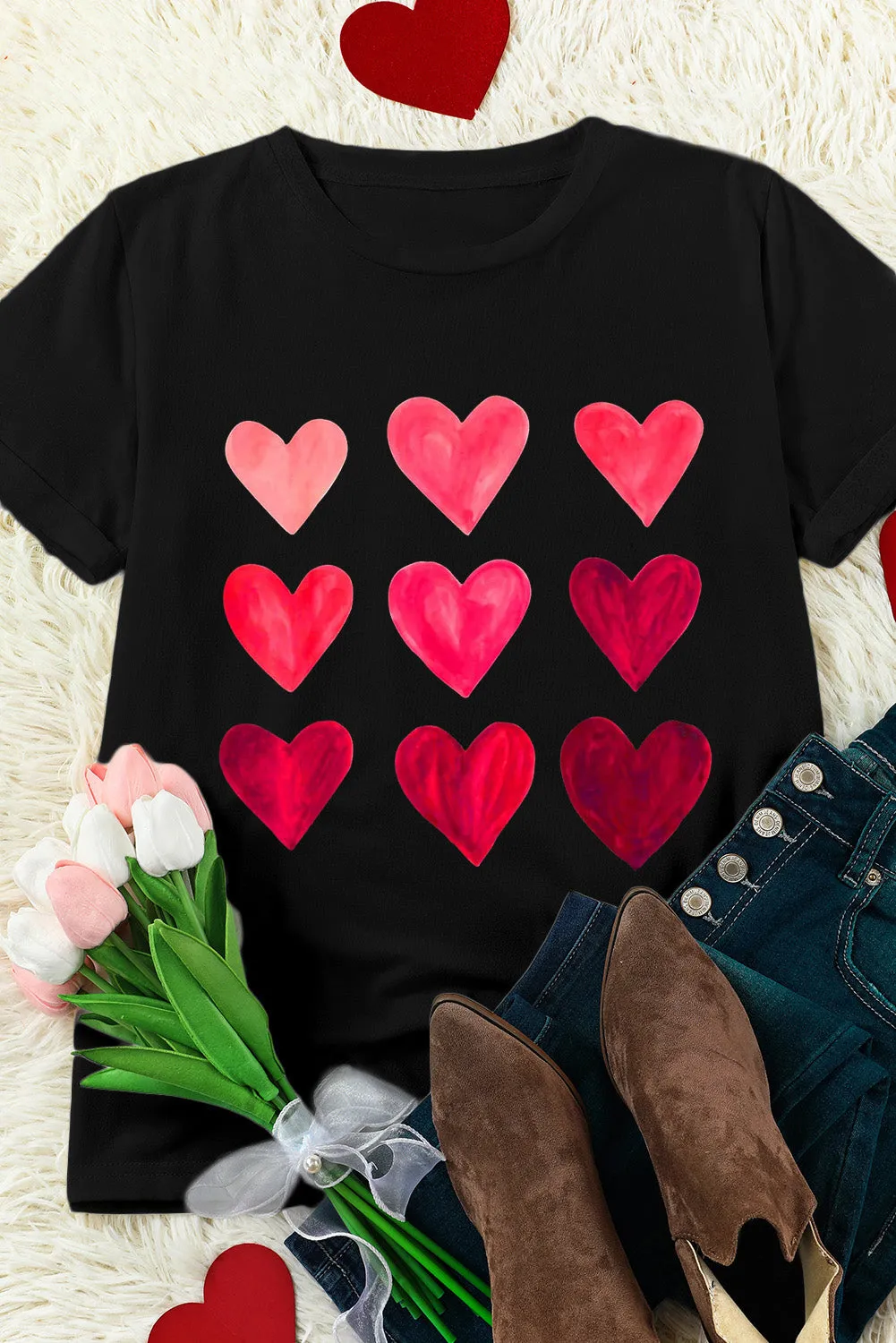 Black Valentine's Day Heart T-Shirts