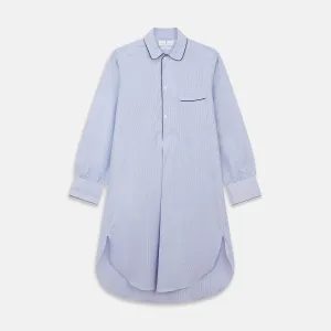 Blue Fine Bengal Stripe Piped Cotton Nightshirt