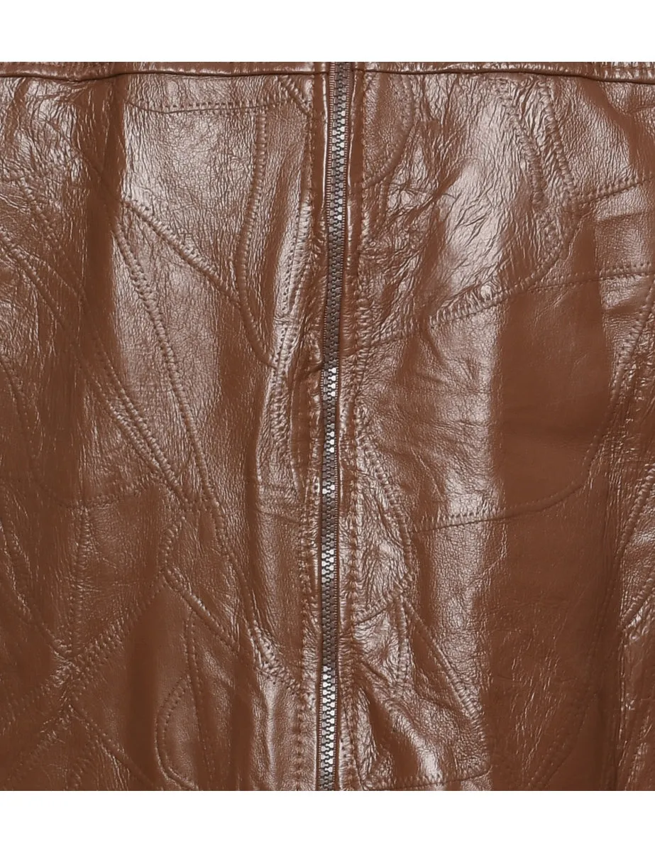 Brown Classic Zip-Front Leather Jacket - L