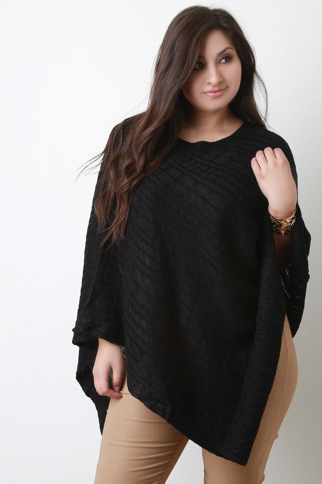 Cable Knit Asymmetrical Poncho