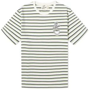 Cafe Kitsune Coffee Cup Printed Striped Regular T-Shirt, Navy, White & Fox Stripes