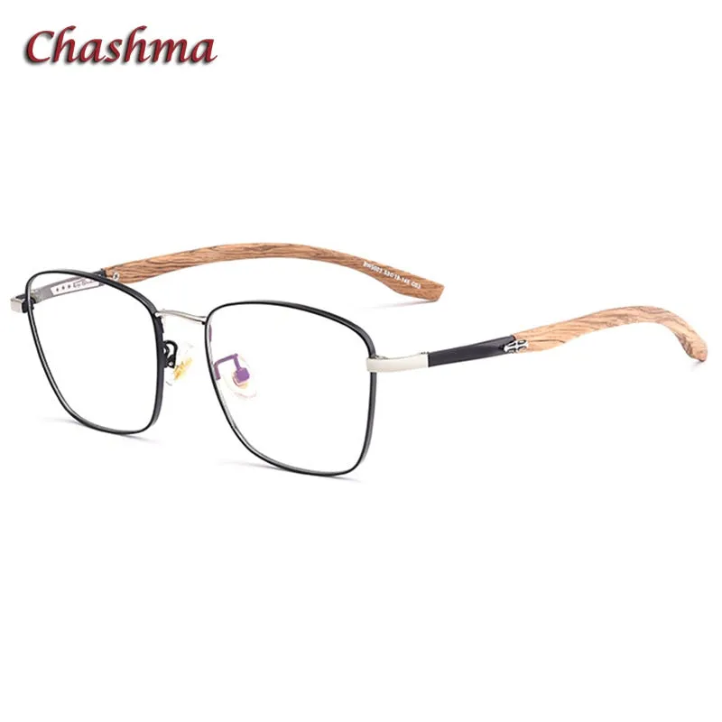 Chashma Unisex Full Rim Square Stainless Steel Frame Wood Temple Eyeglasses