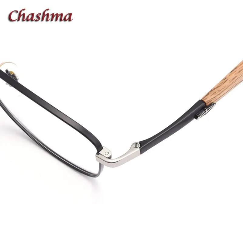 Chashma Unisex Full Rim Square Stainless Steel Frame Wood Temple Eyeglasses