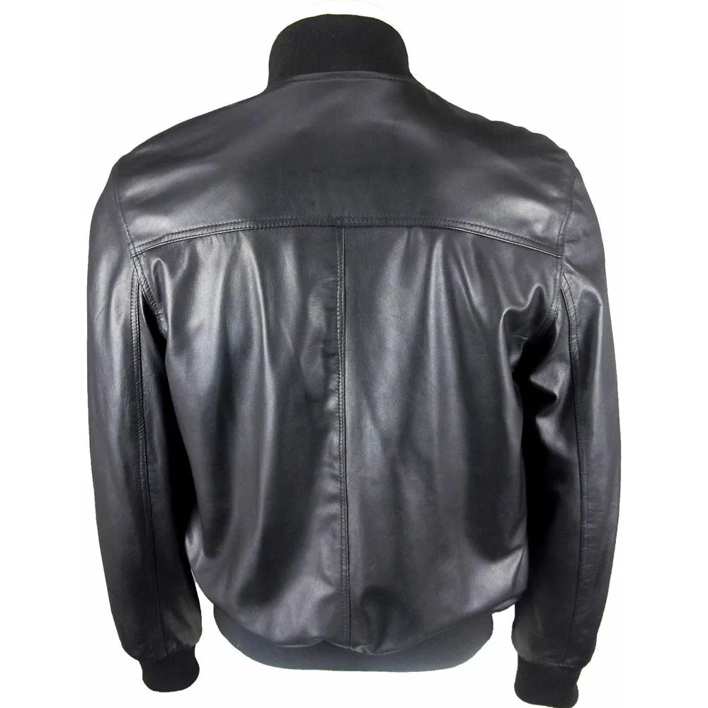 Classic London Men's black Leather Bomber Jacket