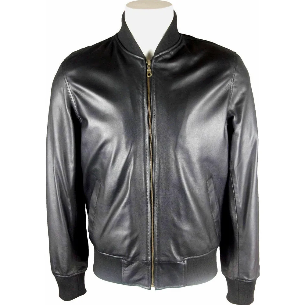 Classic London Men's black Leather Bomber Jacket