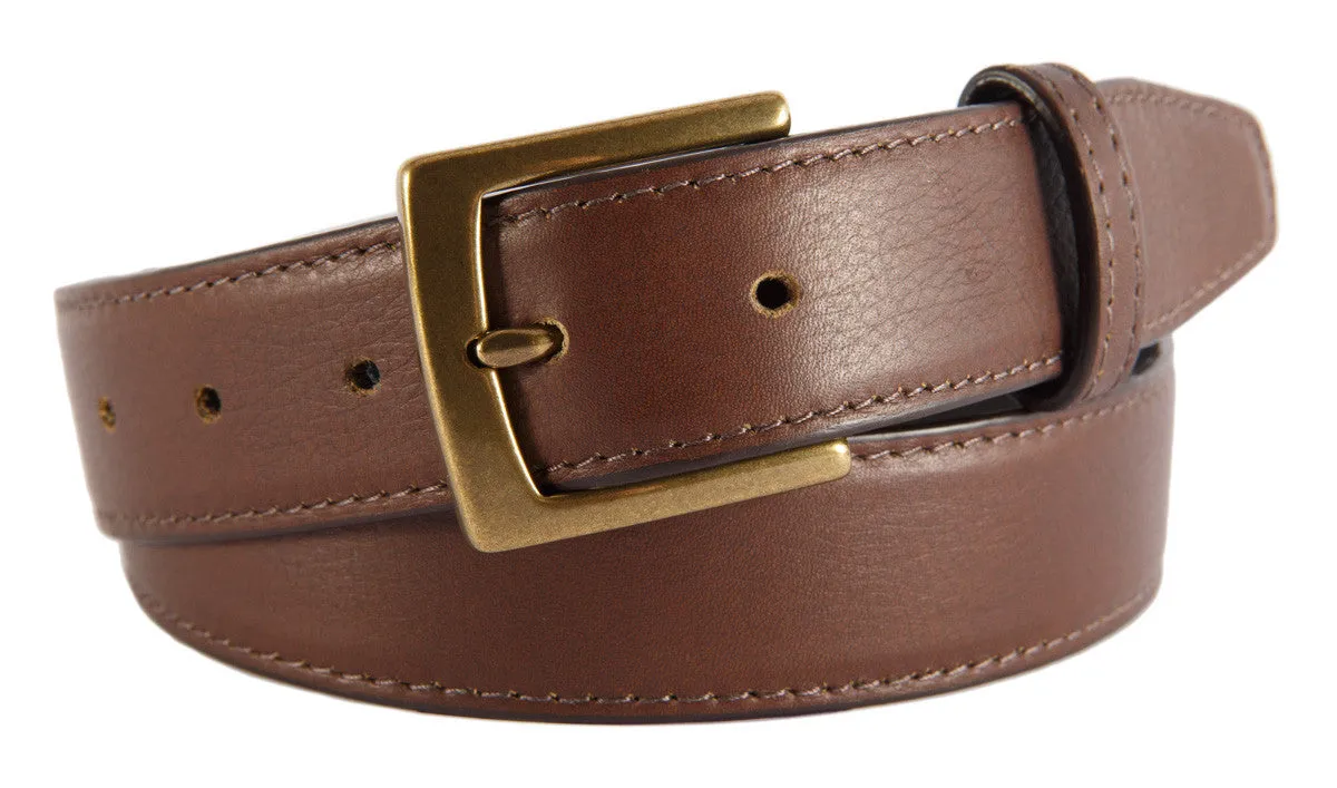 Coffee Brown Smooth Leather Belt, Signature Buckle (Antique Brass)