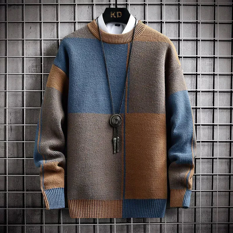 Color Block High Collar Men's Sweater