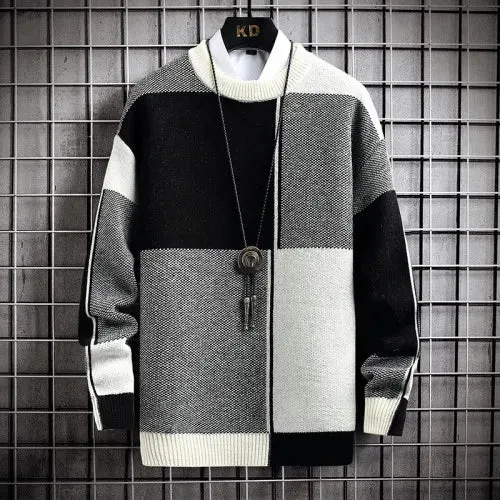 Color Block High Collar Men's Sweater