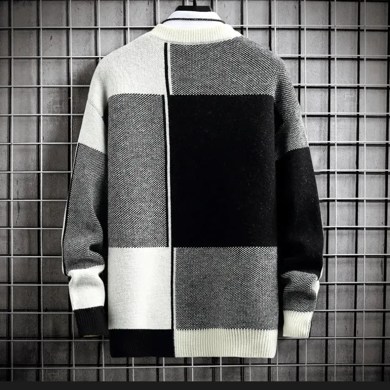 Color Block High Collar Men's Sweater