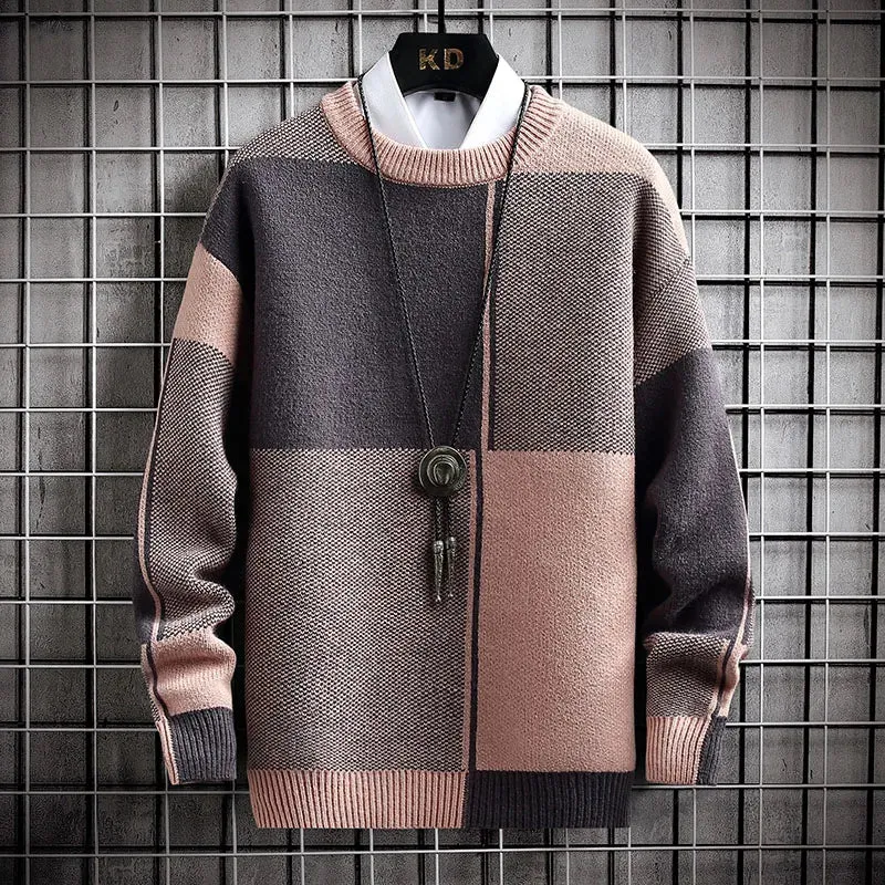 Color Block High Collar Men's Sweater