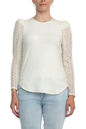 Cupio Crew Neck Lace Long Sleeve Viscose Top