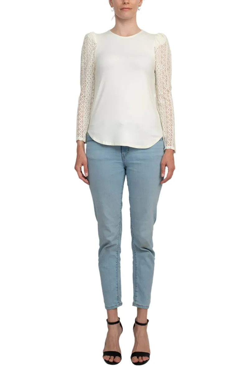 Cupio Crew Neck Lace Long Sleeve Viscose Top