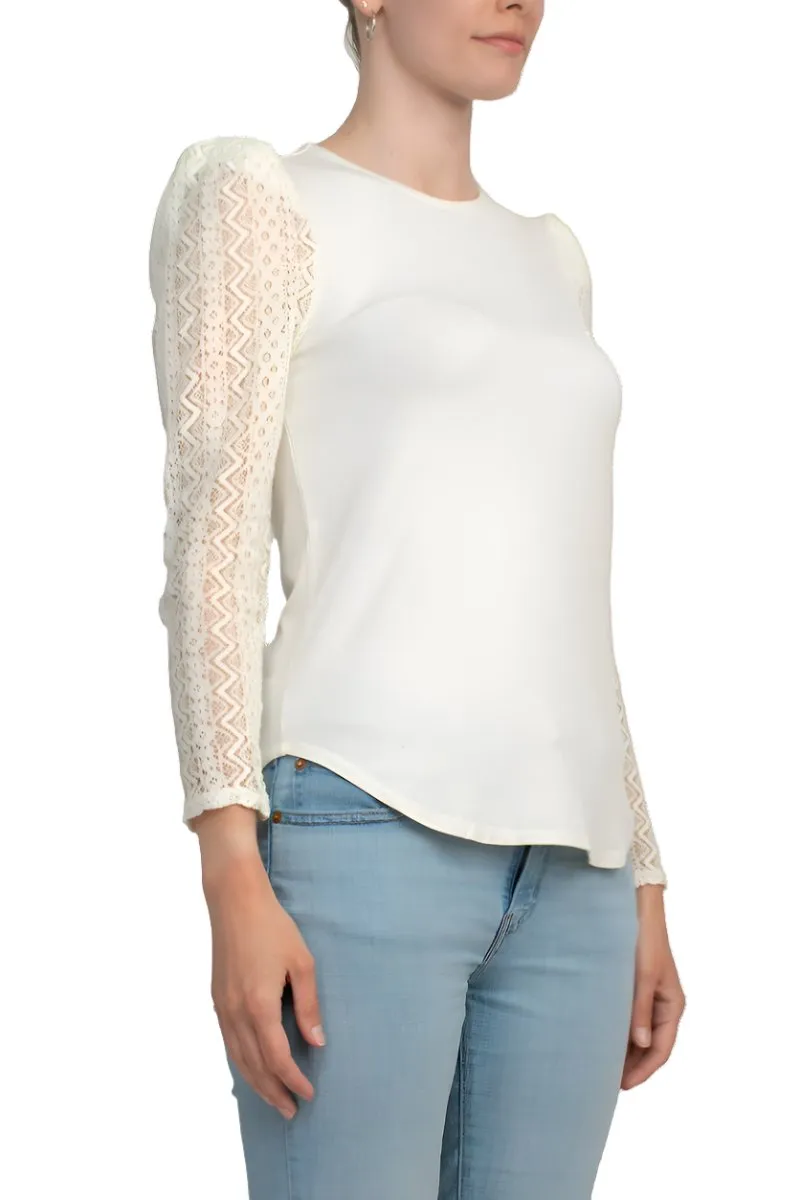 Cupio Crew Neck Lace Long Sleeve Viscose Top