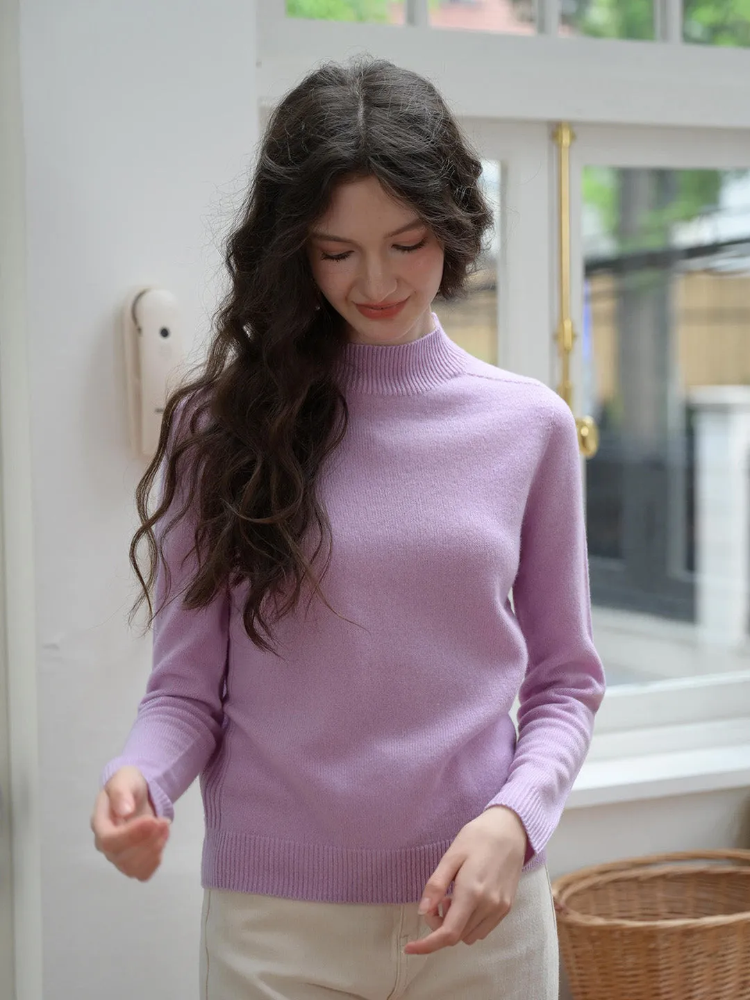 【Final Sale】Emily Mockneck 100% Wool Sweater - Purple