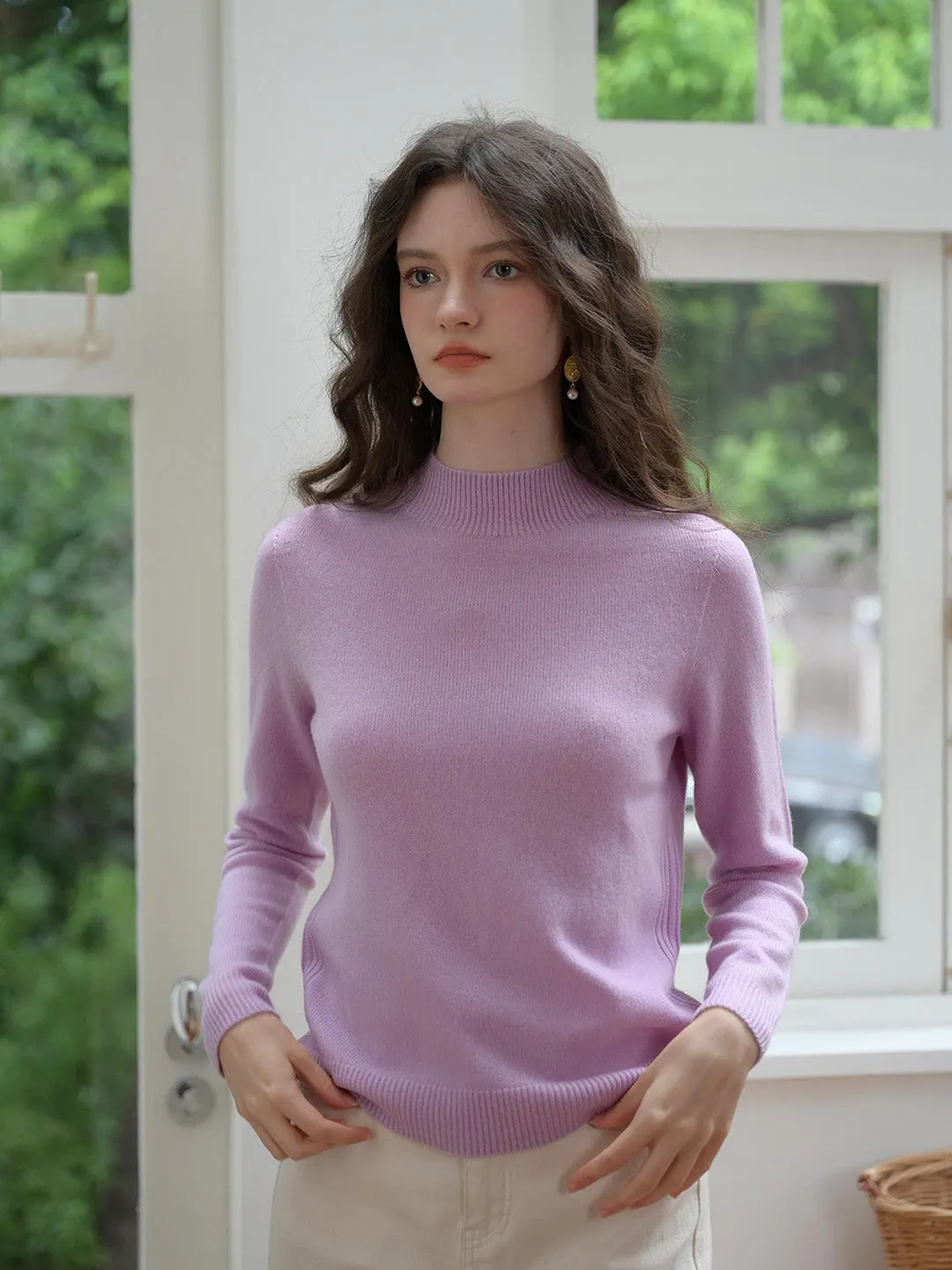 【Final Sale】Emily Mockneck 100% Wool Sweater - Purple