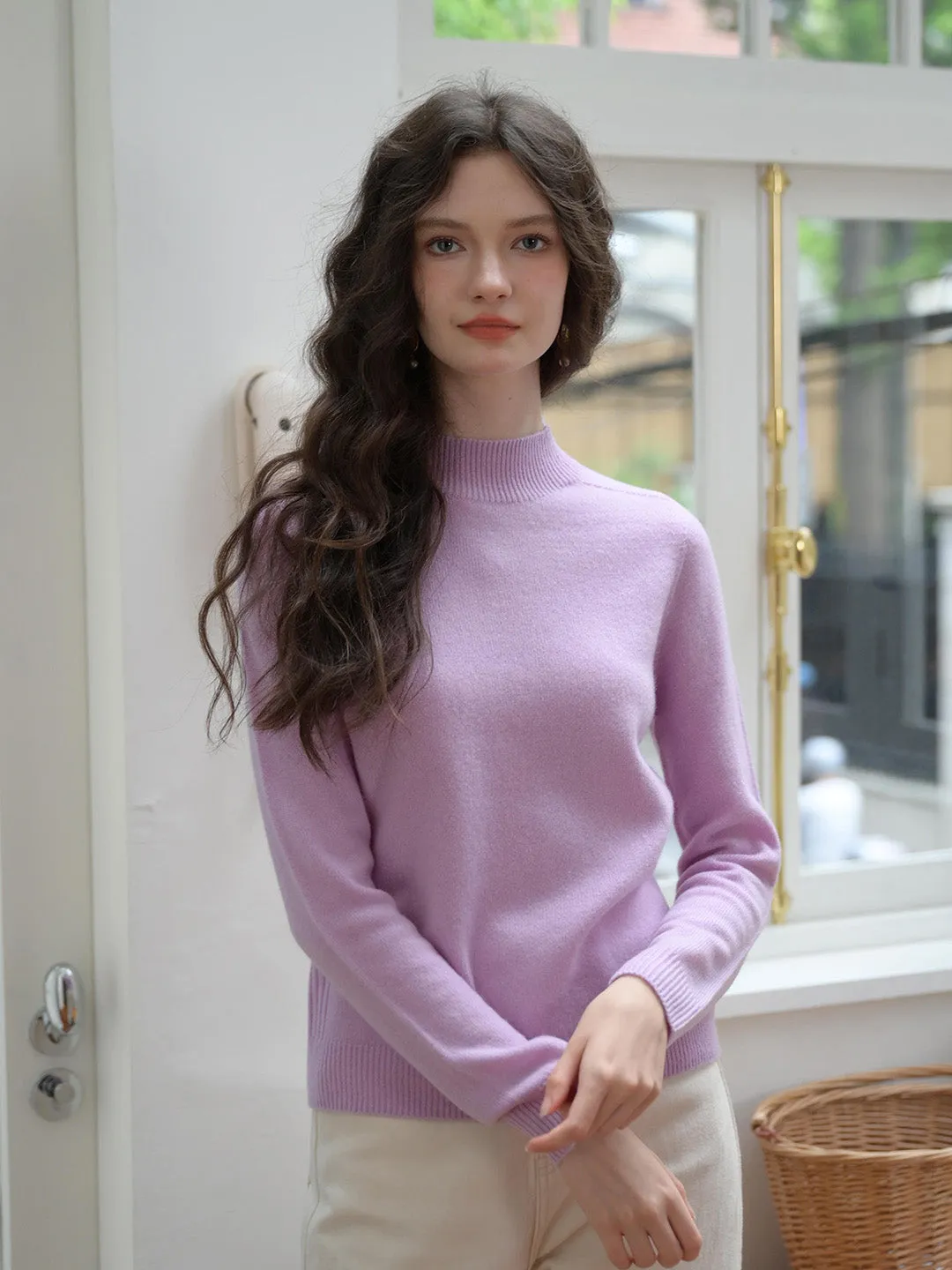 【Final Sale】Emily Mockneck 100% Wool Sweater - Purple