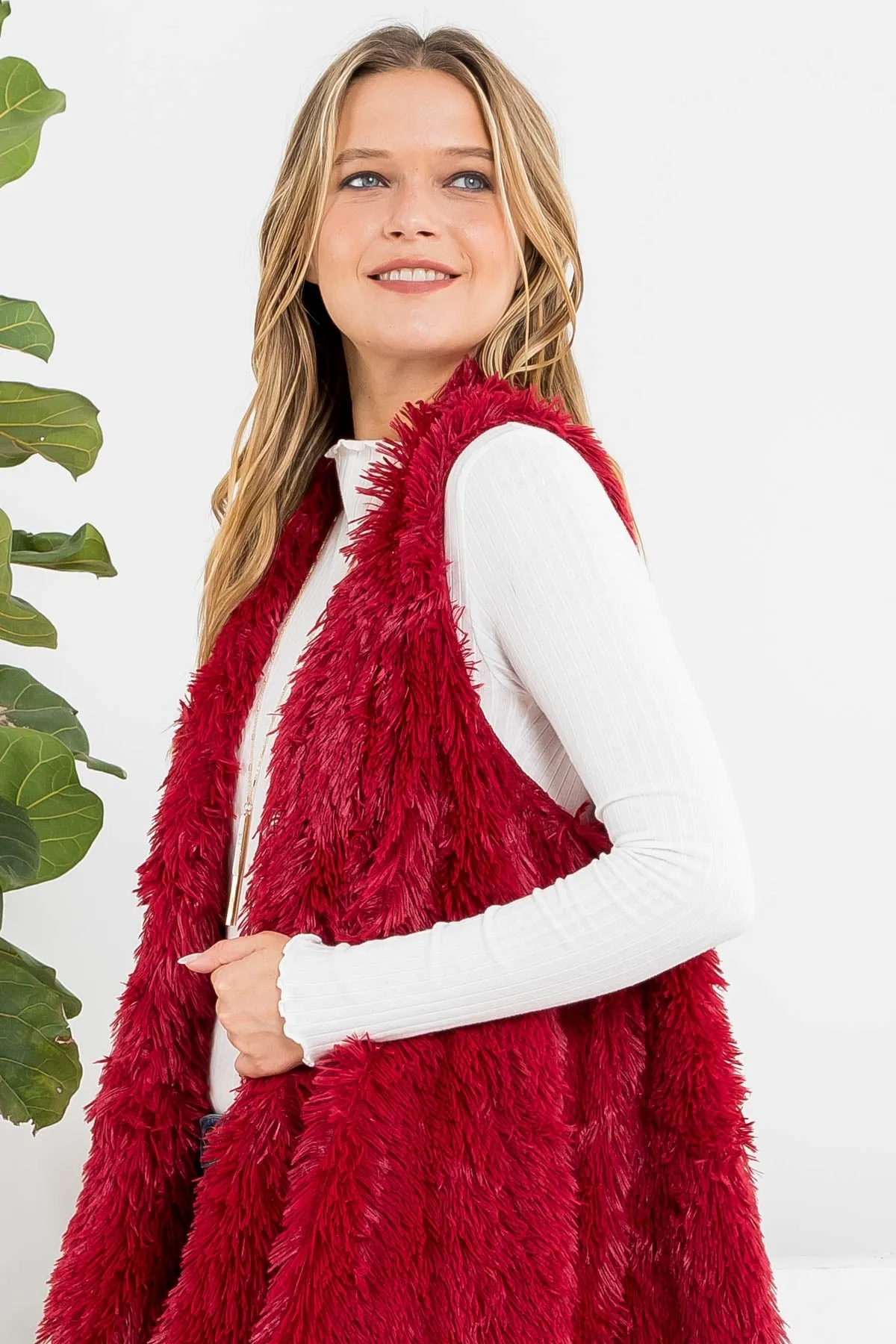 FUZZY FUR KNEE LENGTH KIMONO VEST