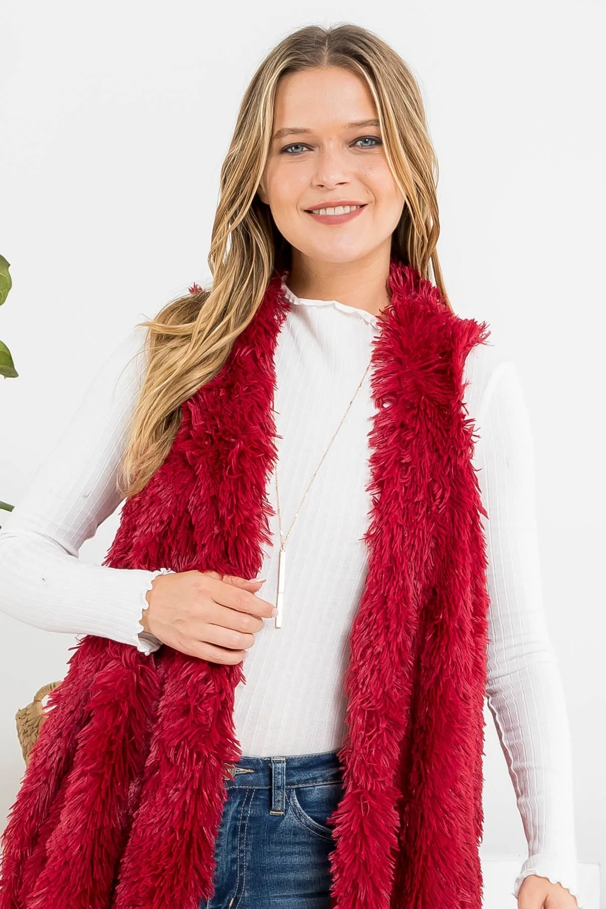 FUZZY FUR KNEE LENGTH KIMONO VEST