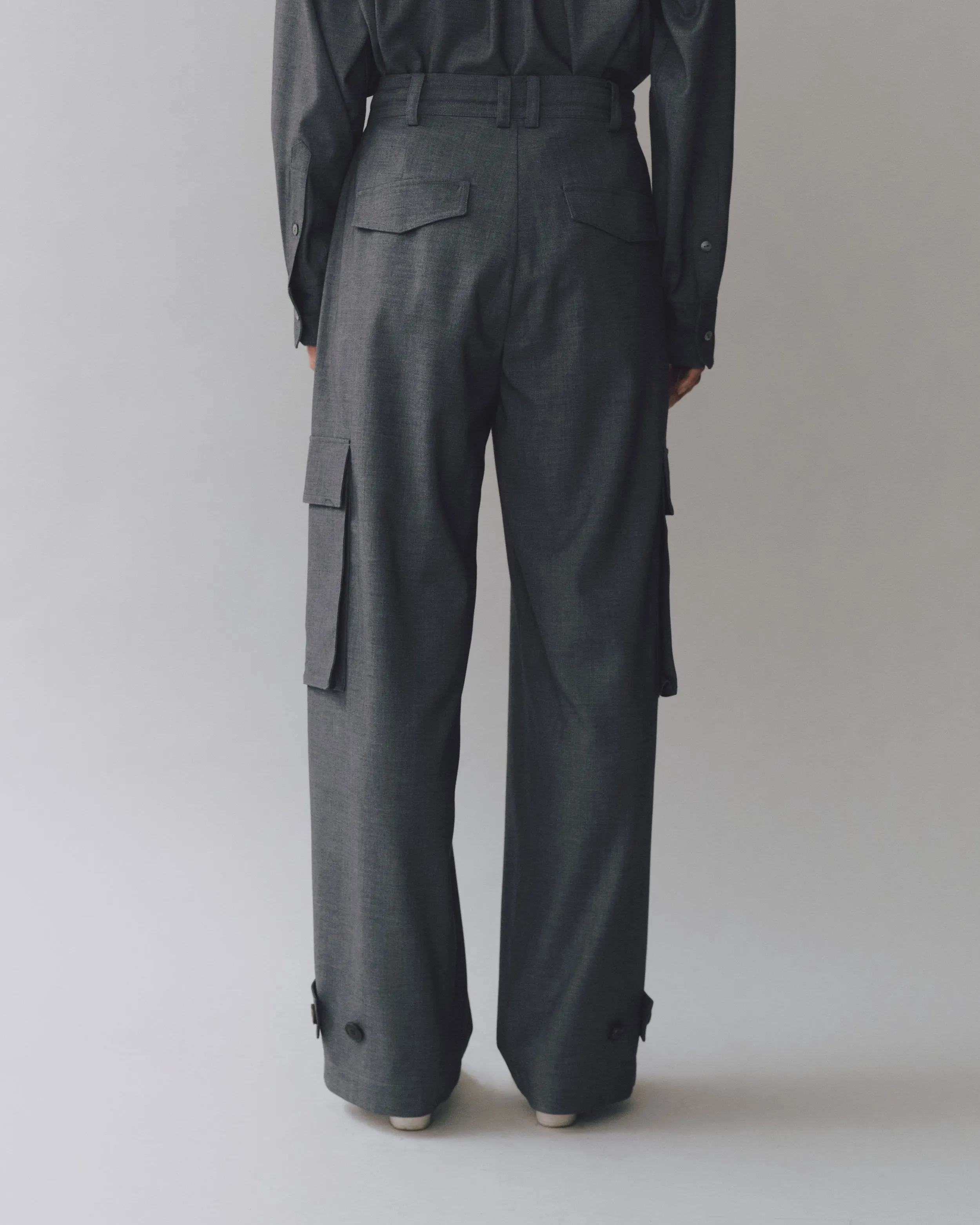 Gray Wool Blend Cargo Pants