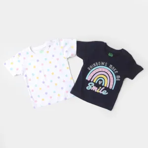 Infant Girls Cotton Set 2 Pc Rainbow & Dots - NAVY