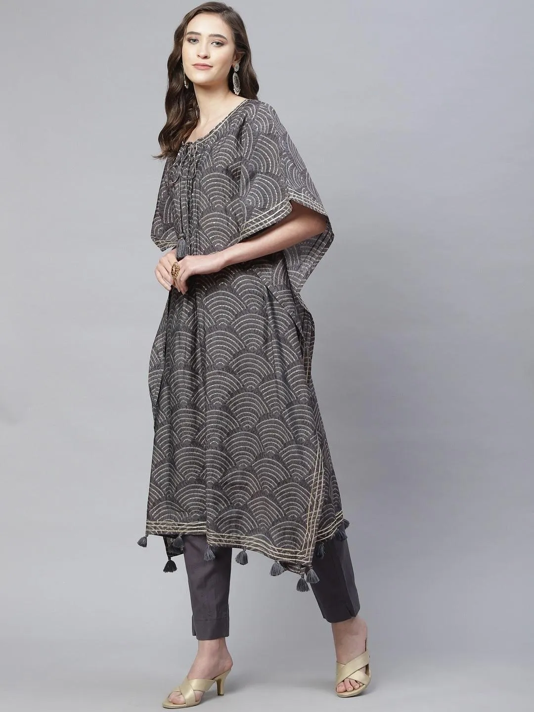 Jashvi Grey Modal Bandhej Kaftan Pant Set