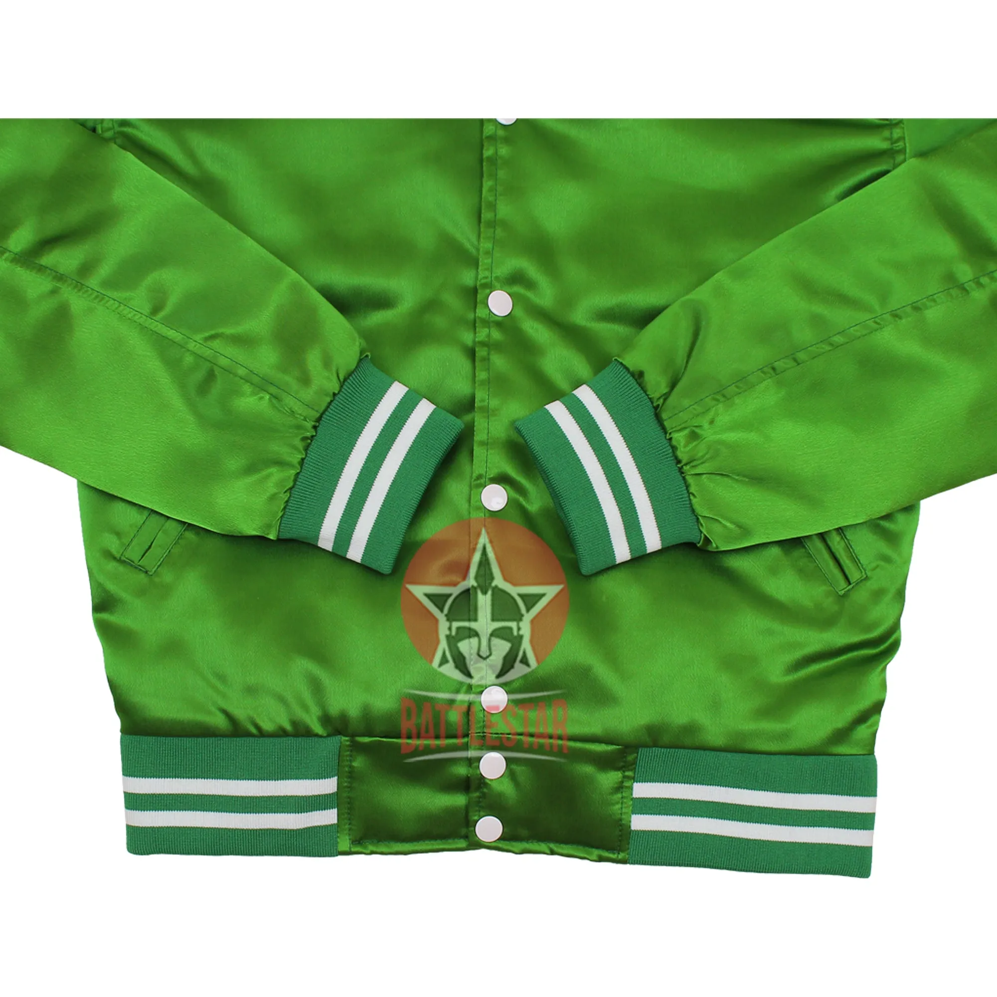 Kelly Green Satin Varsity Jacket Green & White Rib