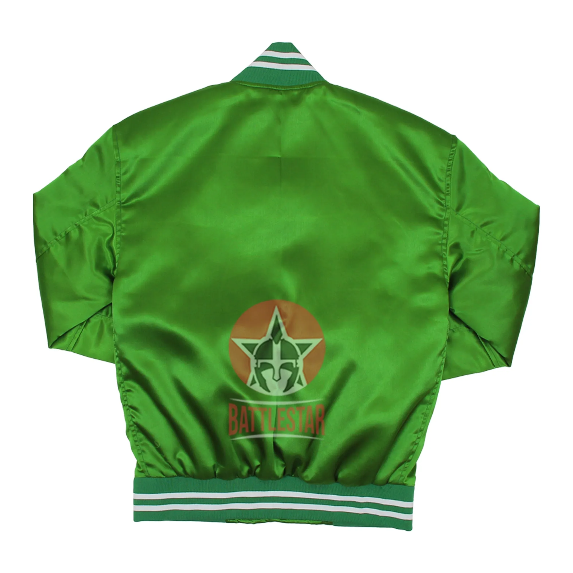 Kelly Green Satin Varsity Jacket Green & White Rib