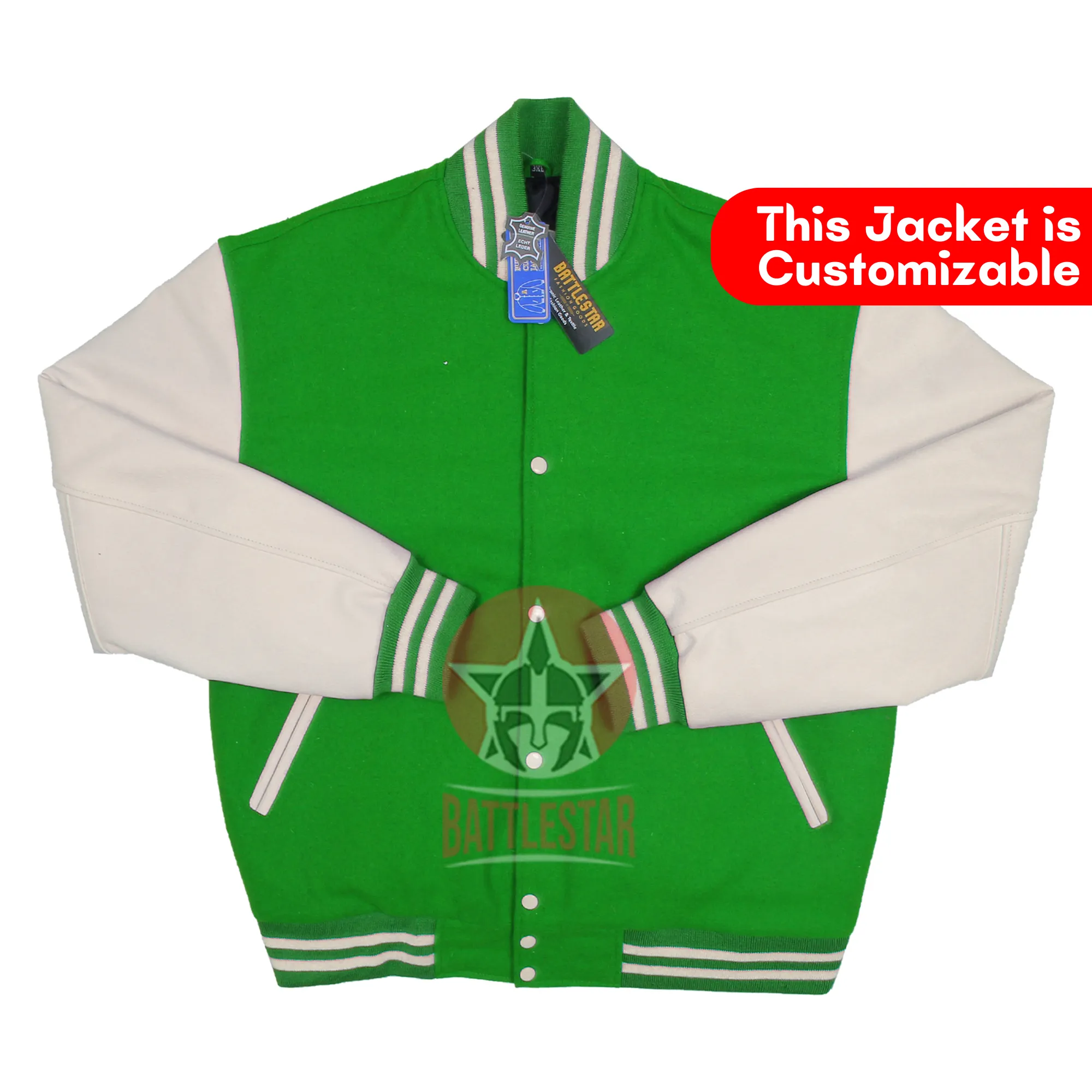 Kelly Green Wool Cream Leather Sleeves Varsity Baseball Jacket