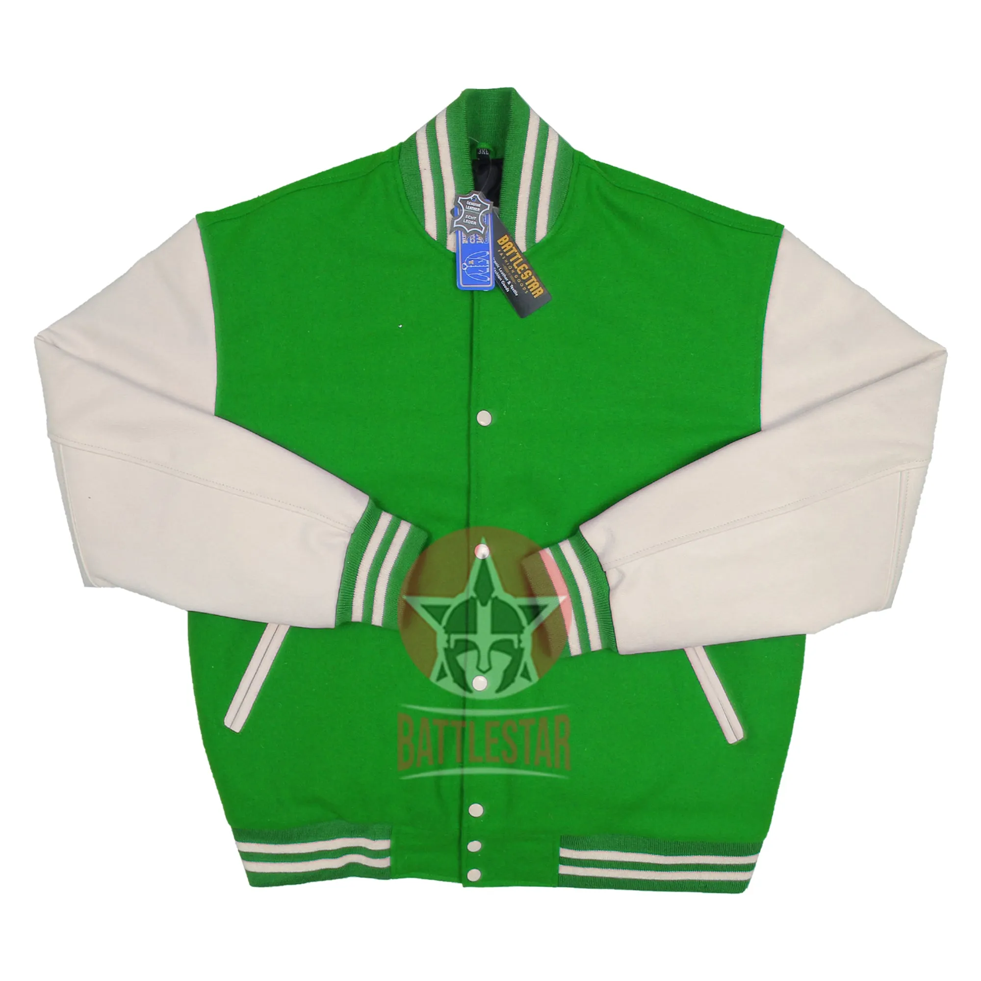 Kelly Green Wool Cream Leather Sleeves Varsity Baseball Jacket