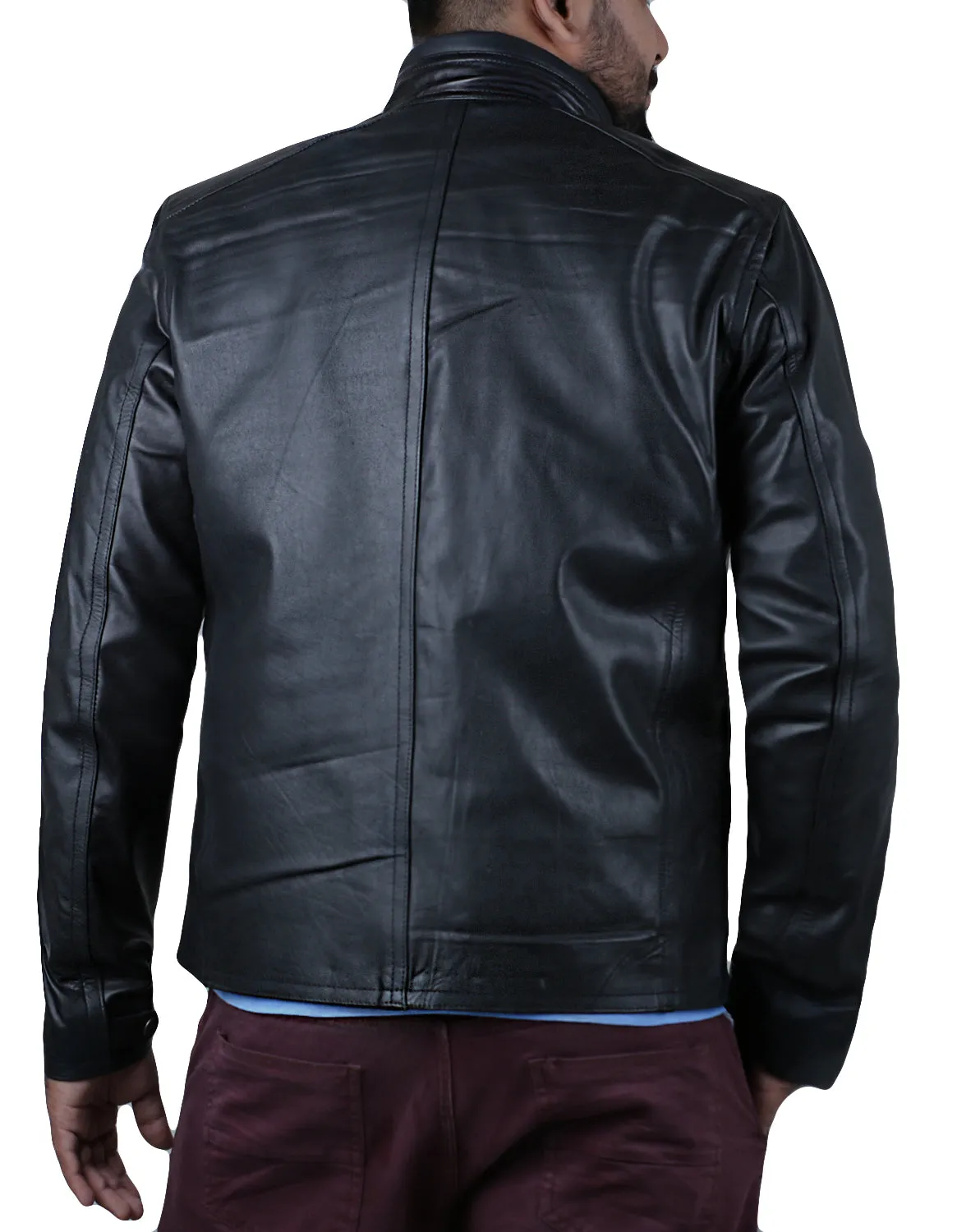 Leather Jackets Hub Mens Genuine Cowhide Leather Jacket (Black, Racer Jacket) - 1501421