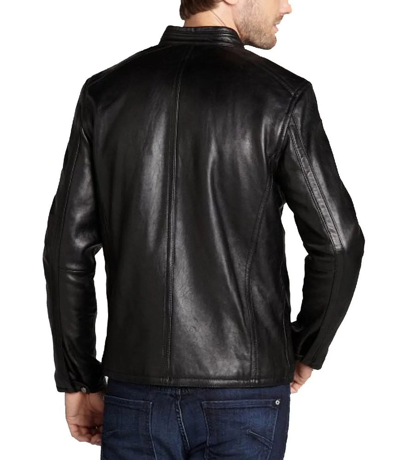 Leather Jackets Hub Mens Genuine Cowhide Leather Jacket (Black, Racer Jacket) - 1501421