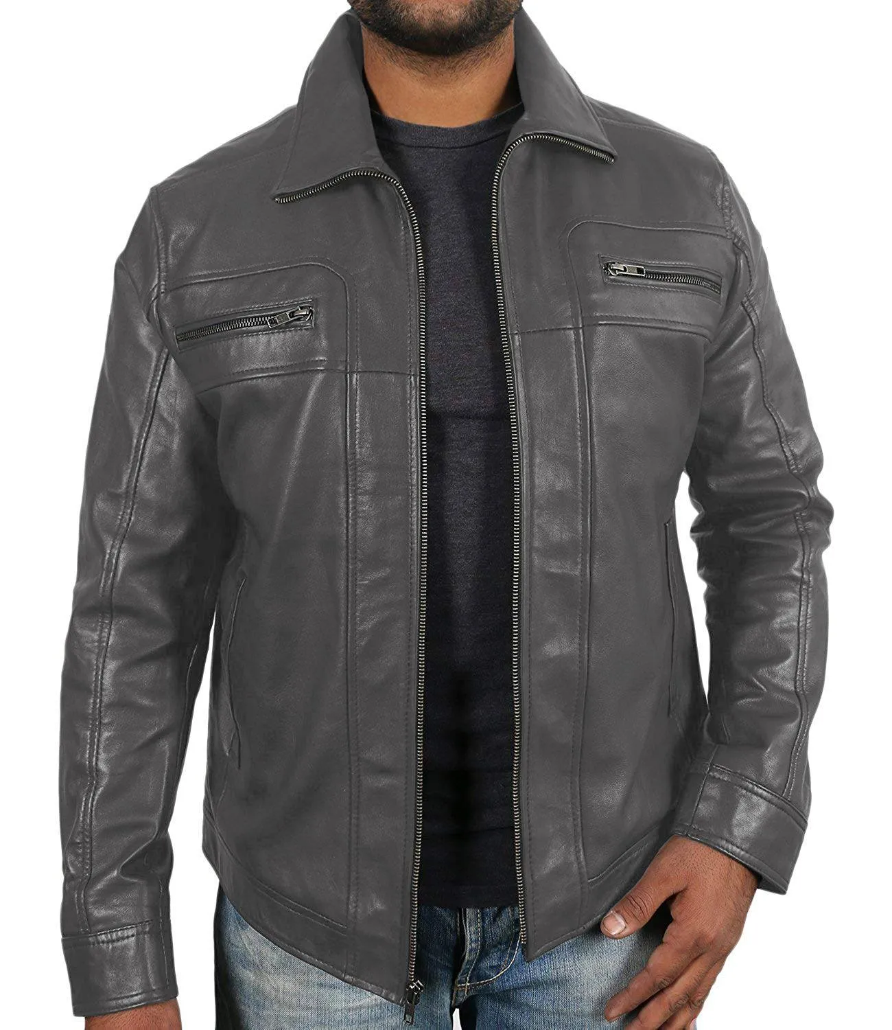 Leather Jackets Hub Mens Genuine Lambskin Leather Jacket (Black, Aviator Jacket) - 1501378