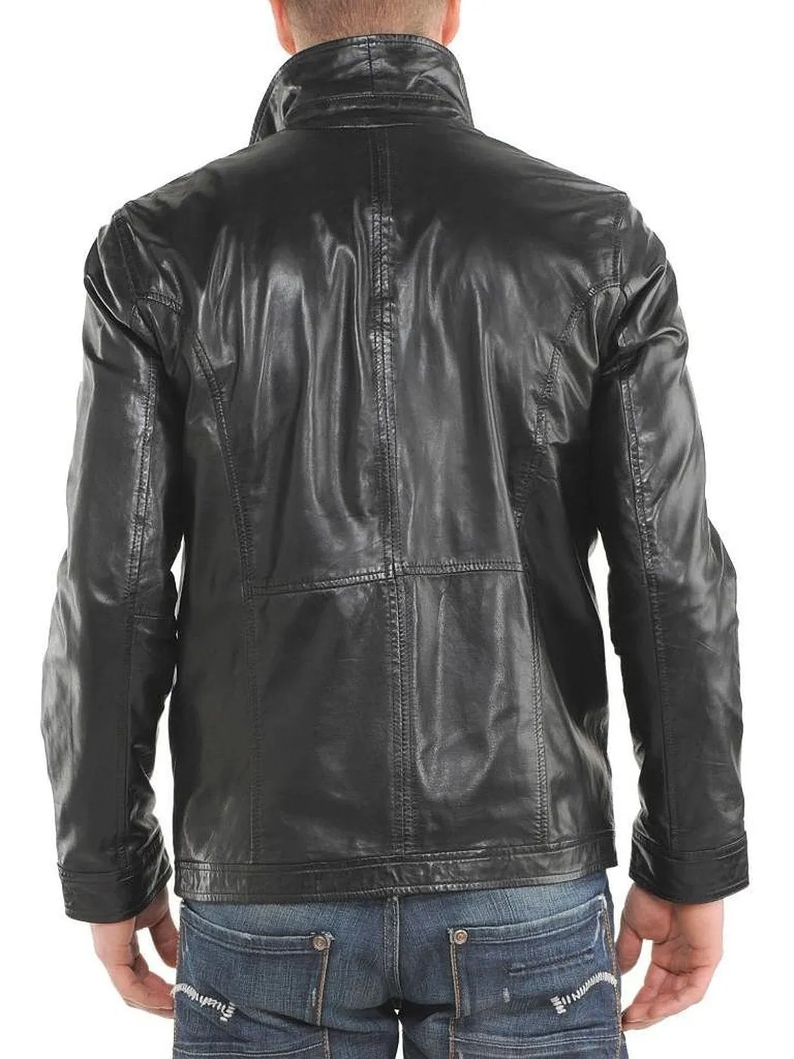 Leather Jackets Hub Mens Genuine Lambskin Leather Jacket (Black, Aviator Jacket) - 1501378