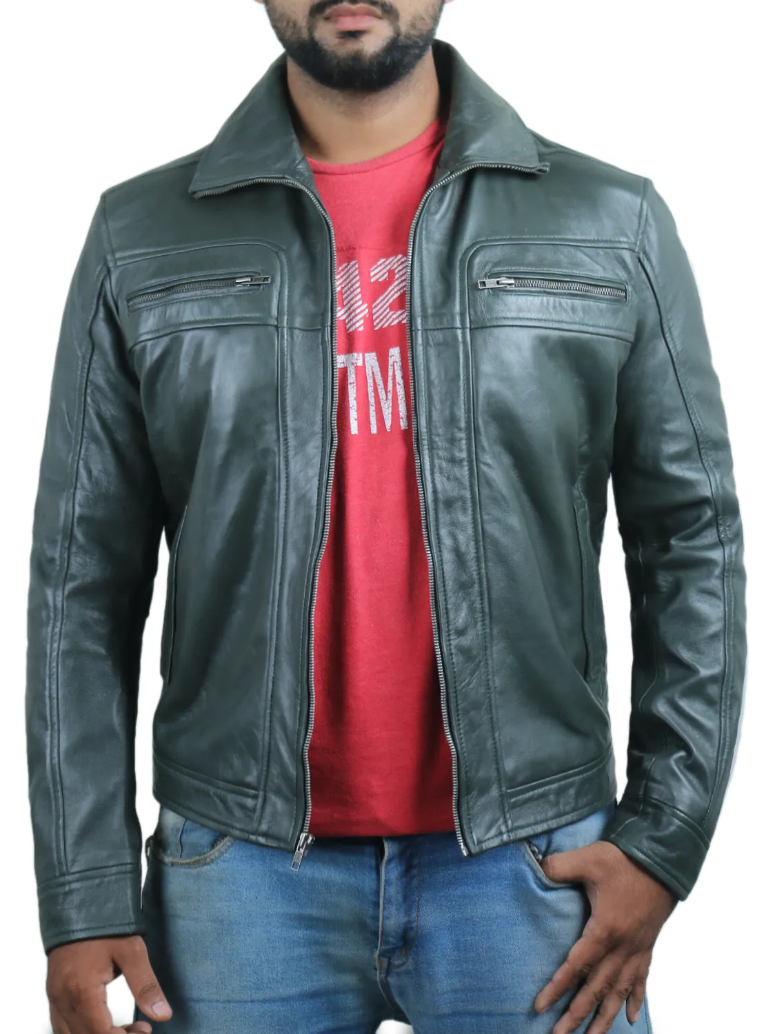 Leather Jackets Hub Mens Genuine Lambskin Leather Jacket (Black, Aviator Jacket) - 1501378