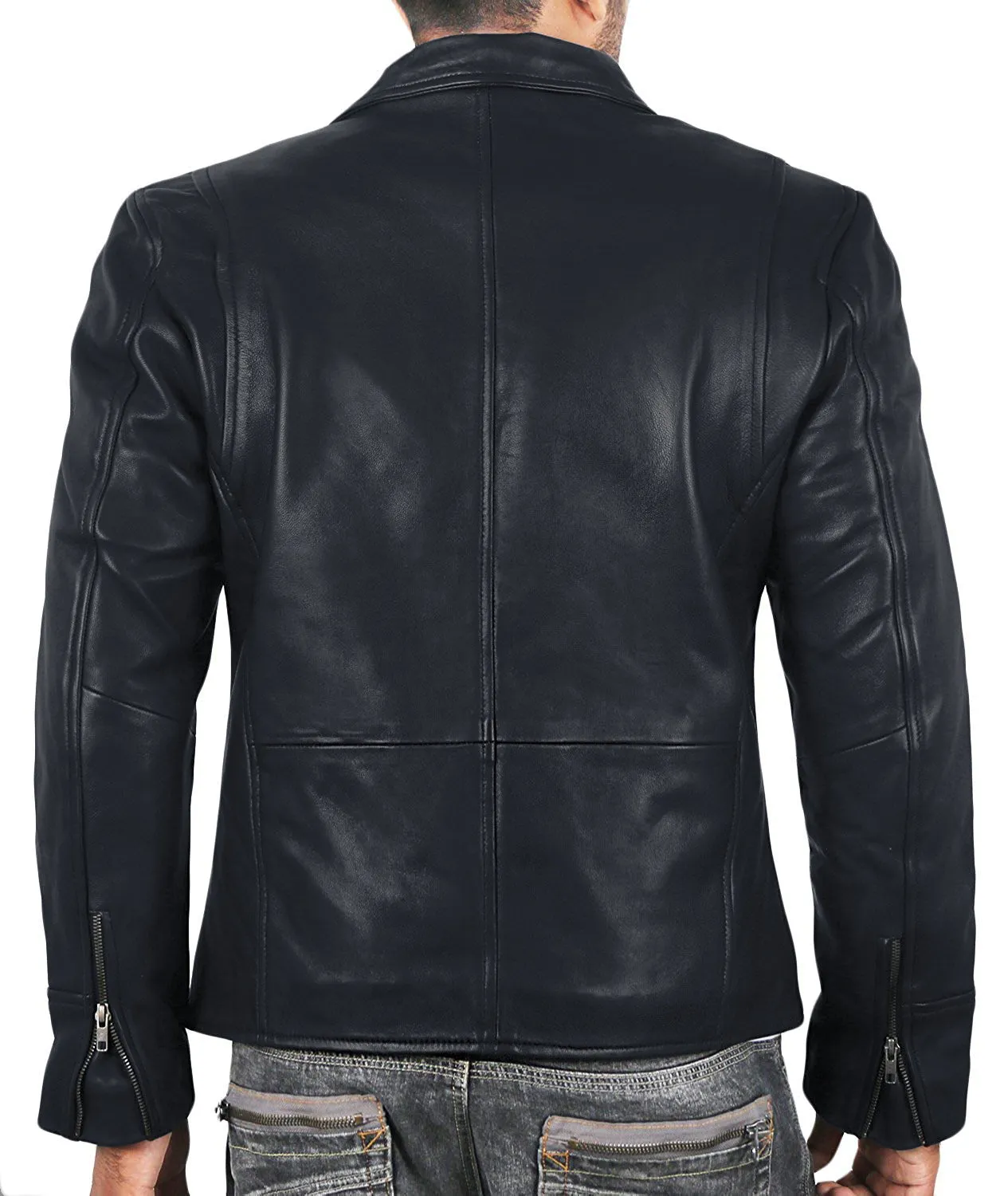 Leather Jackets Hub Mens Genuine Lambskin Leather Jacket (Black, Aviator Jacket) - 1801004