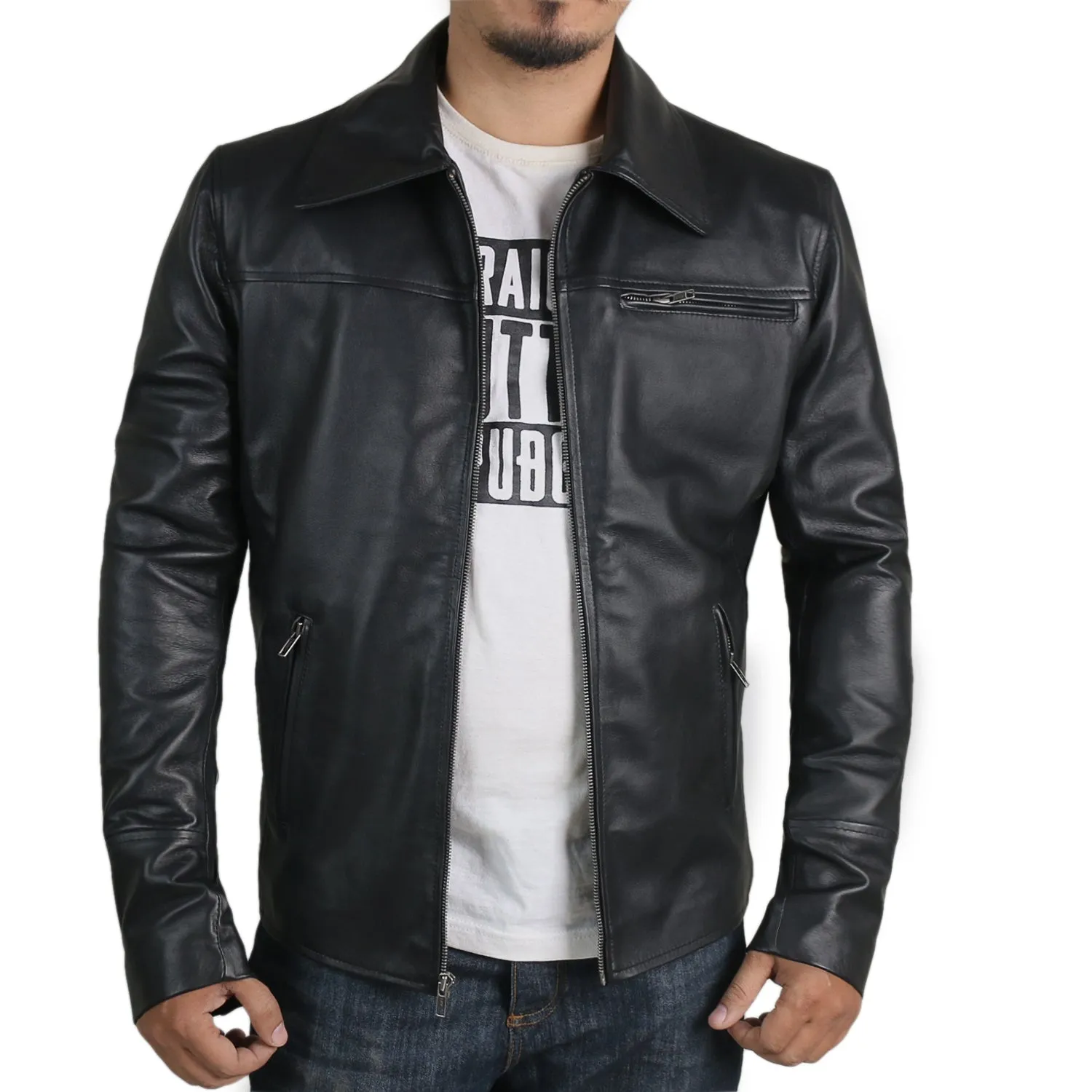 Leather Jackets Hub Mens Genuine Lambskin Leather Jacket (Black, Aviator Jacket) - 1801004