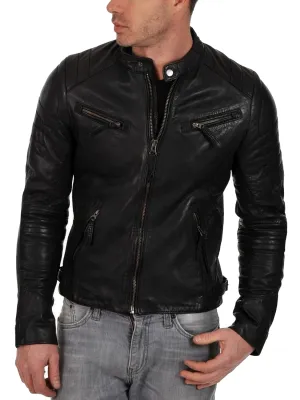 Leather Jackets Hub Mens Genuine Lambskin Leather Jacket (Black, Classic Jacket) - 1501268