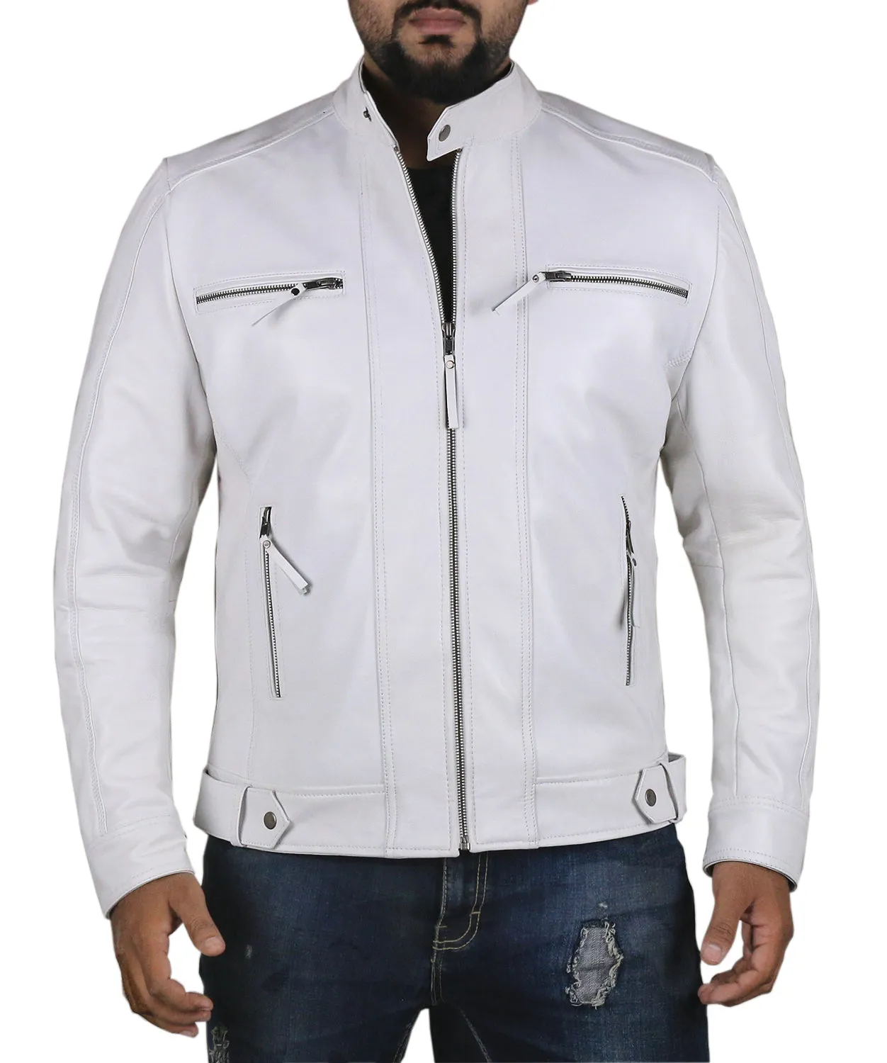 Leather Jackets Hub Mens Genuine Lambskin Leather Jacket (Black, Fencing Jacket) - 1501266