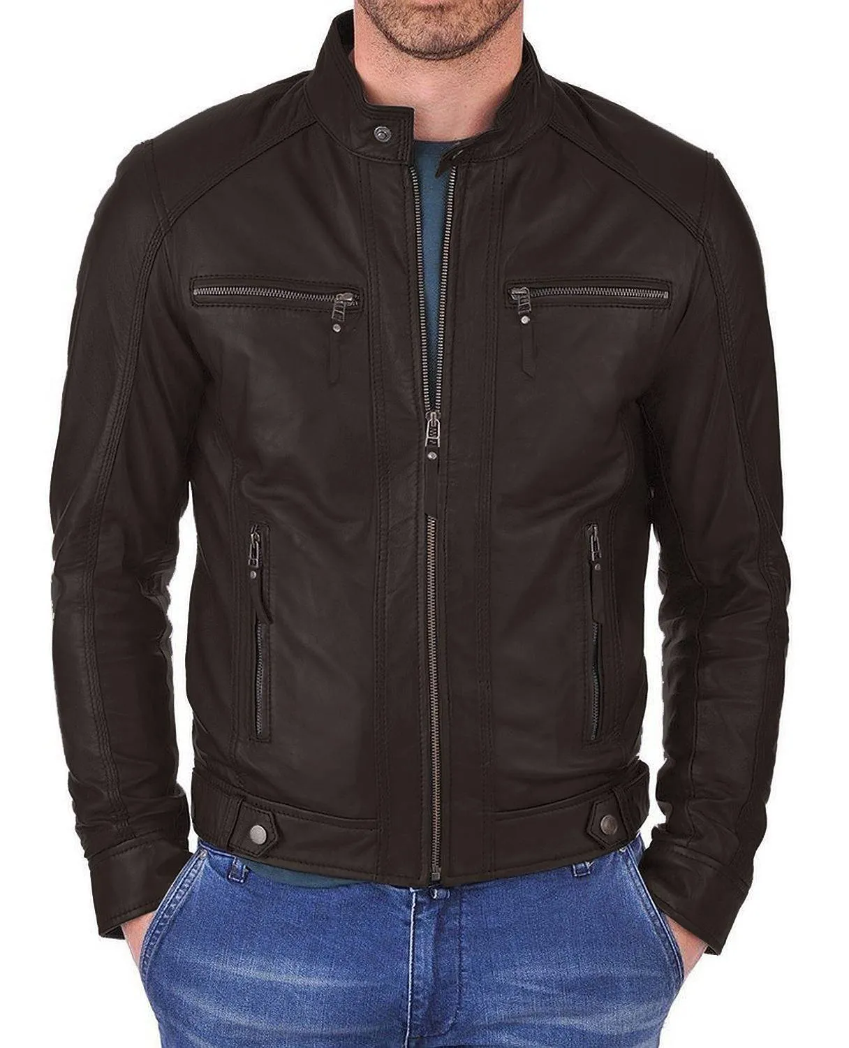 Leather Jackets Hub Mens Genuine Lambskin Leather Jacket (Black, Fencing Jacket) - 1501266