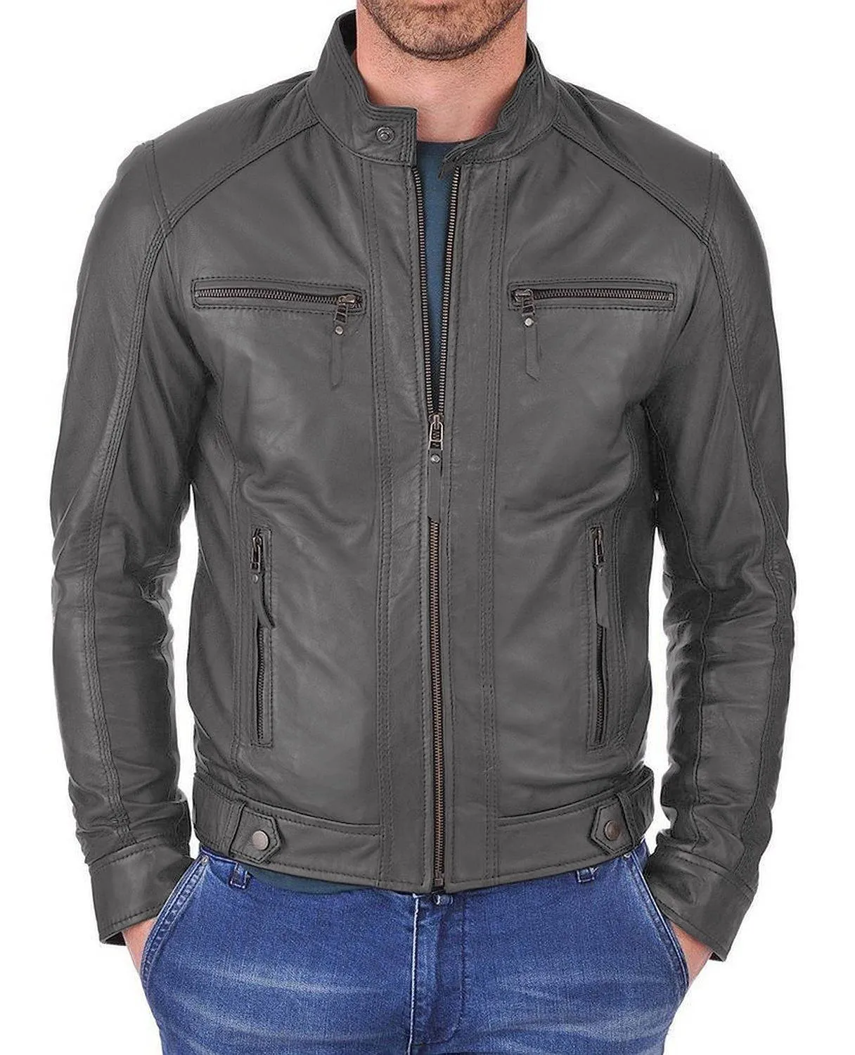 Leather Jackets Hub Mens Genuine Lambskin Leather Jacket (Black, Fencing Jacket) - 1501266