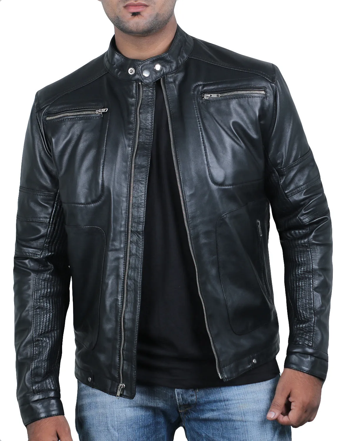 Leather Jackets Hub Mens Genuine Lambskin Leather Jacket (Black, Fencing Jacket) - 1501320