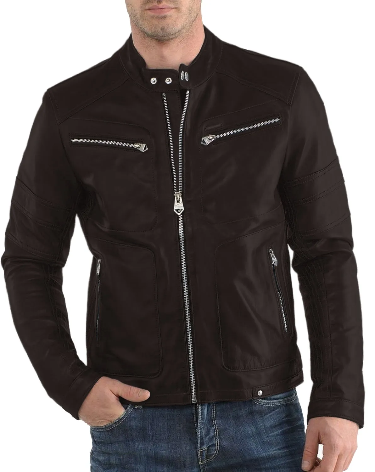 Leather Jackets Hub Mens Genuine Lambskin Leather Jacket (Black, Fencing Jacket) - 1501320