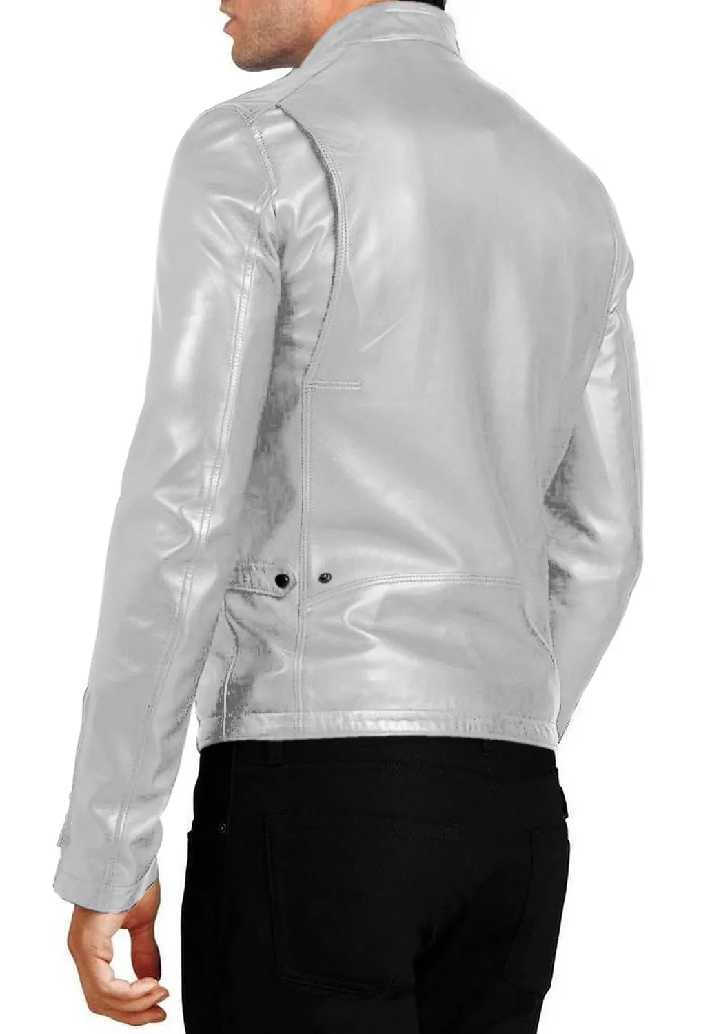 Leather Jackets Hub Mens Genuine Lambskin Leather Jacket (Black, Racer Jacket) - 1501048