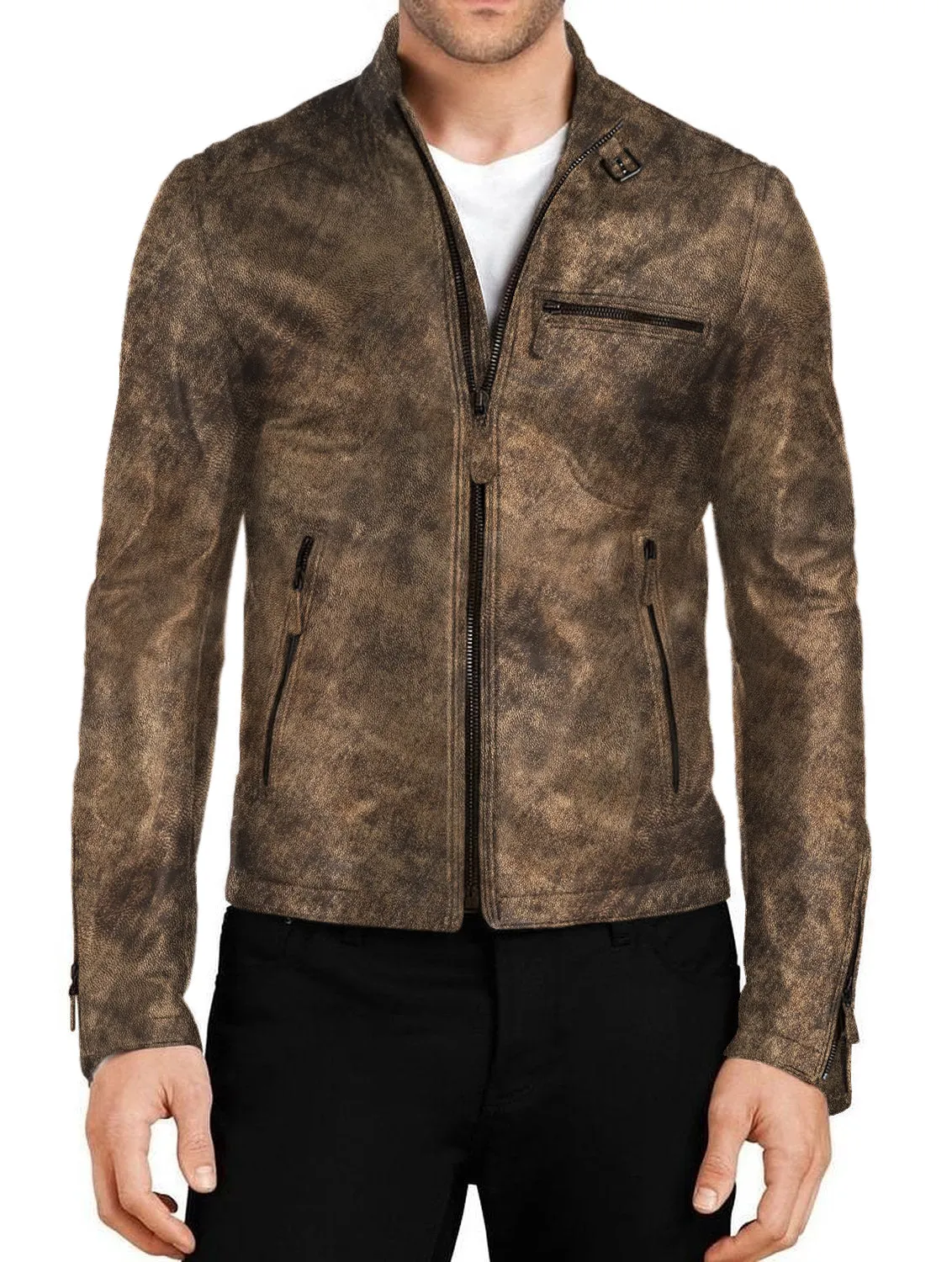 Leather Jackets Hub Mens Genuine Lambskin Leather Jacket (Black, Racer Jacket) - 1501048